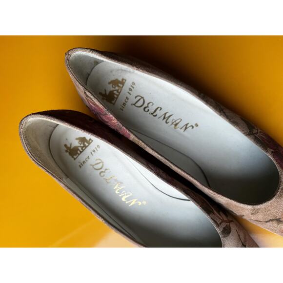 Vintage 70s Suede Heels | Floral Leather Square Toe Block Heel | 7.5M - Picture 5 of 7